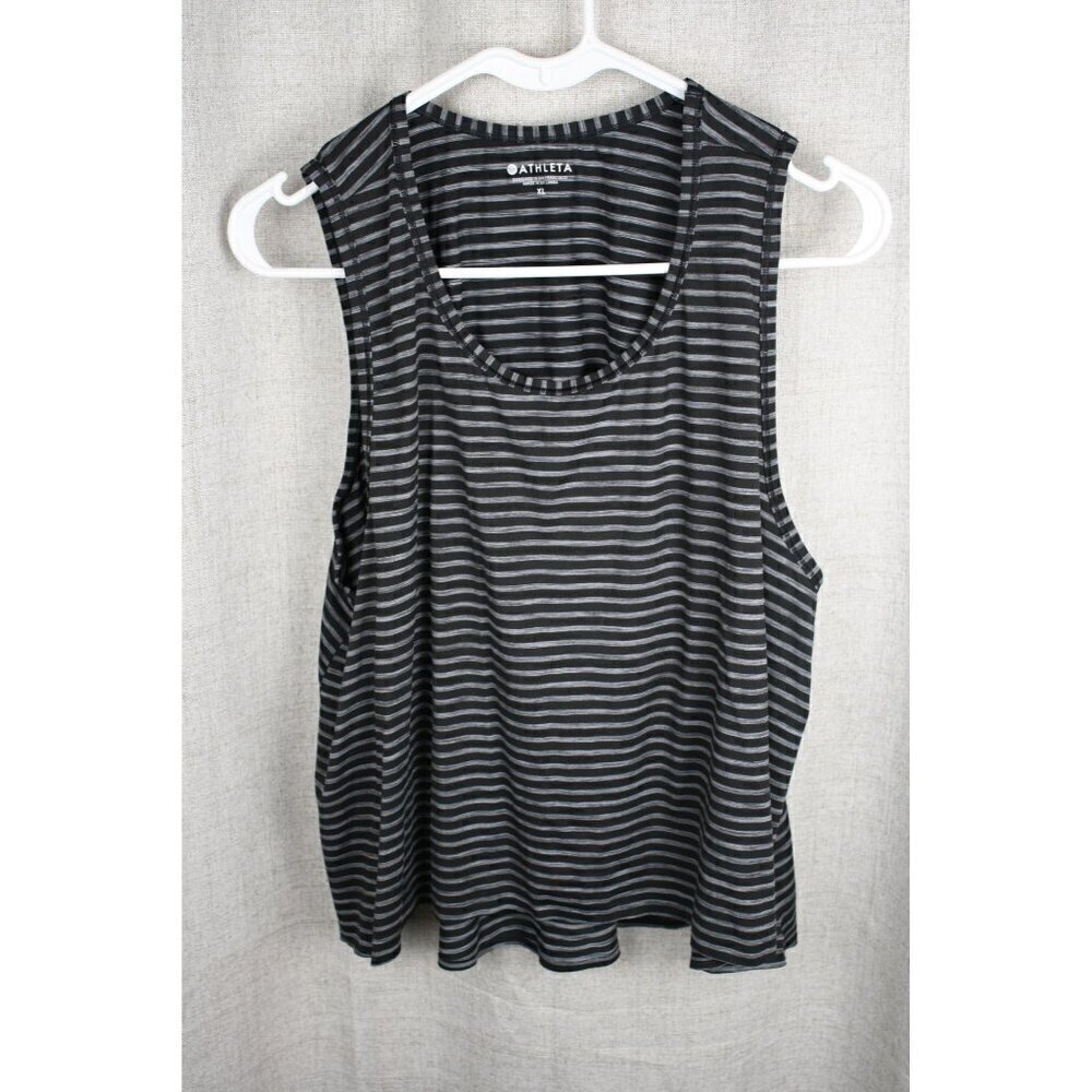 ATHLETA Workout/Yoga Tank Women's Size XL Black/White Stripes